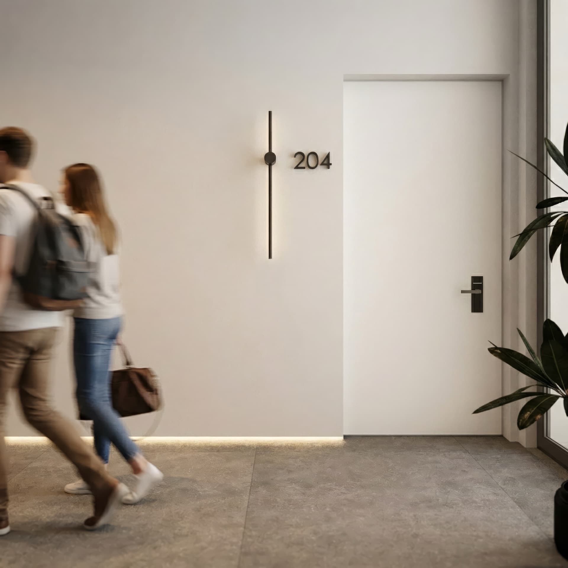 Couple walking through the elegant corridor at Poseidon Suites