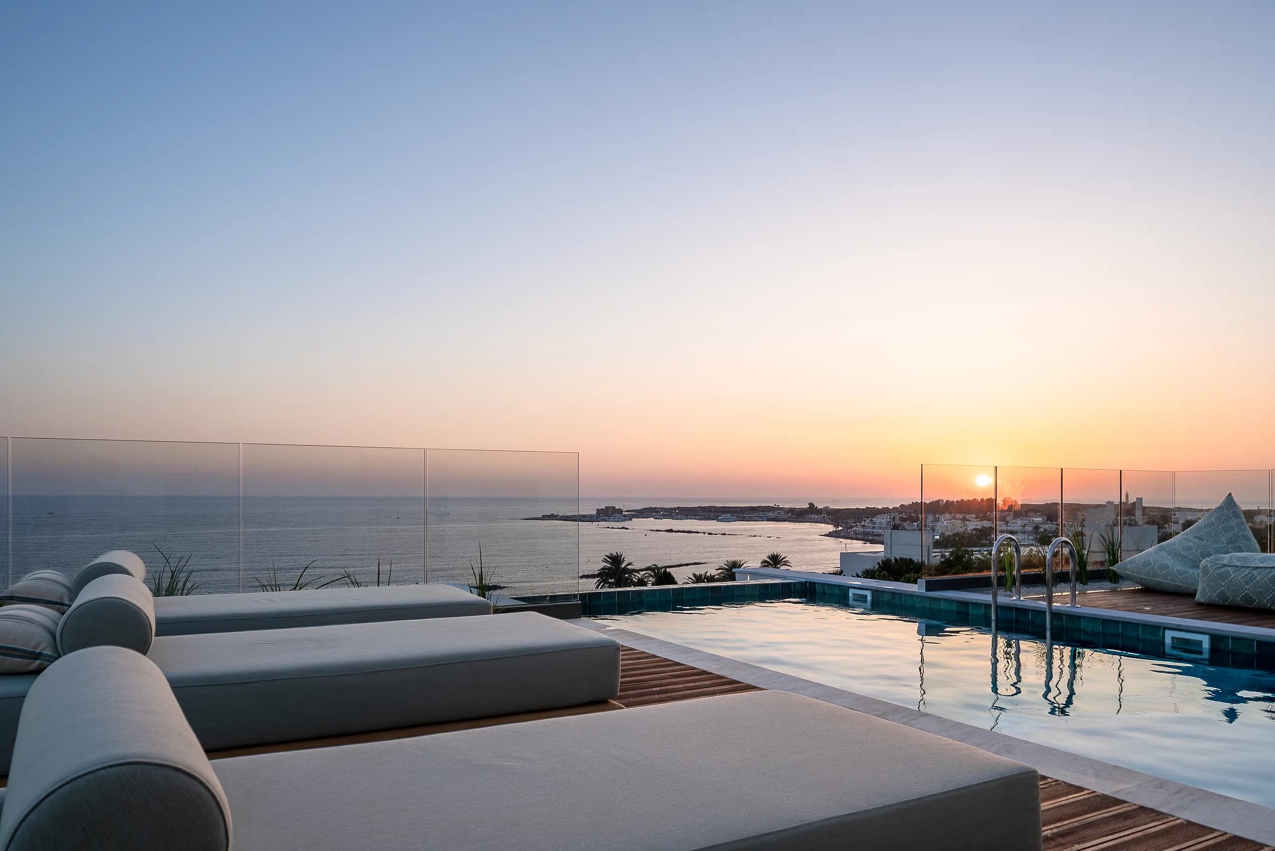 Rooftop infinity pool overlooking the Mediterranean at Poseidon