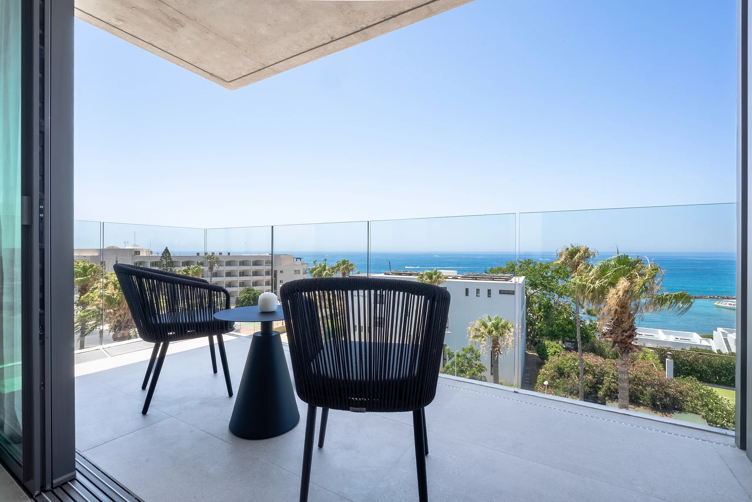 Sunset from the private veranda of a sea-view suite at Poseidon