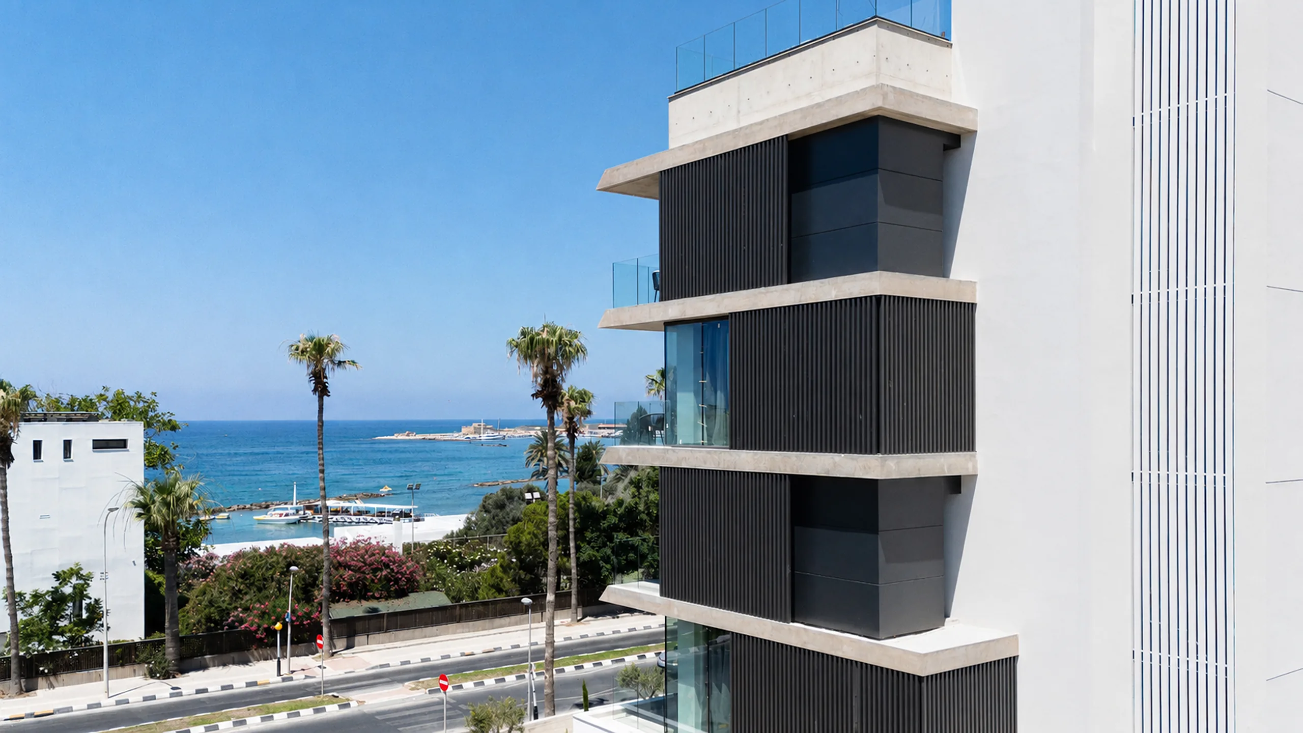 Poseidon by Deserve overlooking the Paphos seafront and harbour